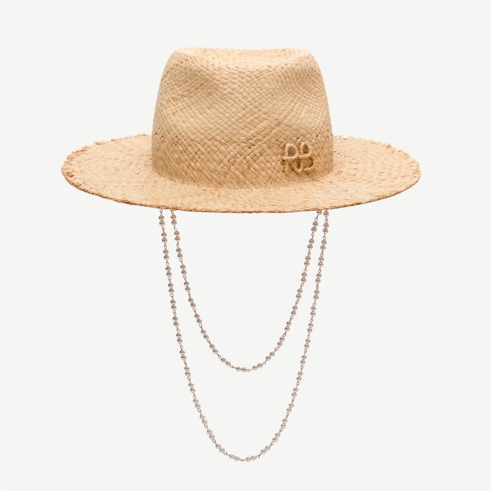 Cream Wide-Brimmed Hat with Chain Detail